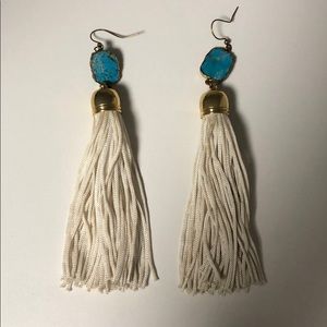 Nicola Bathie turquoise and white fringe earrings
